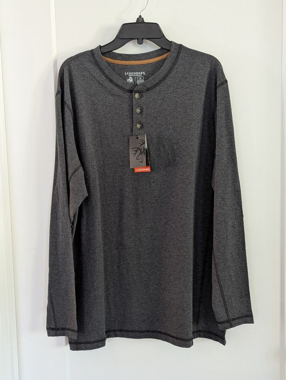 NWT Legendary Whitetails Men's Maverick Slub Henley LS Shirt XL Dark Gray Rugged
